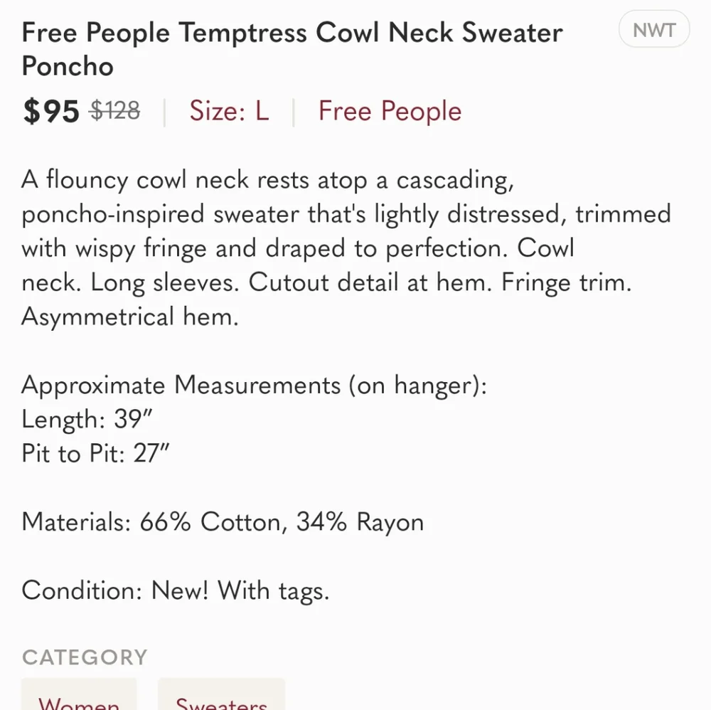 Free People Temptress Cowl Neck Sweater Poncho - Picture 13 of 13